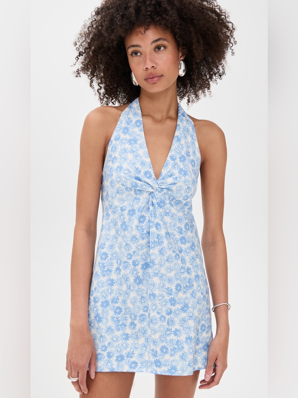 Reformation Blue and White Floral Halter Mini Dress